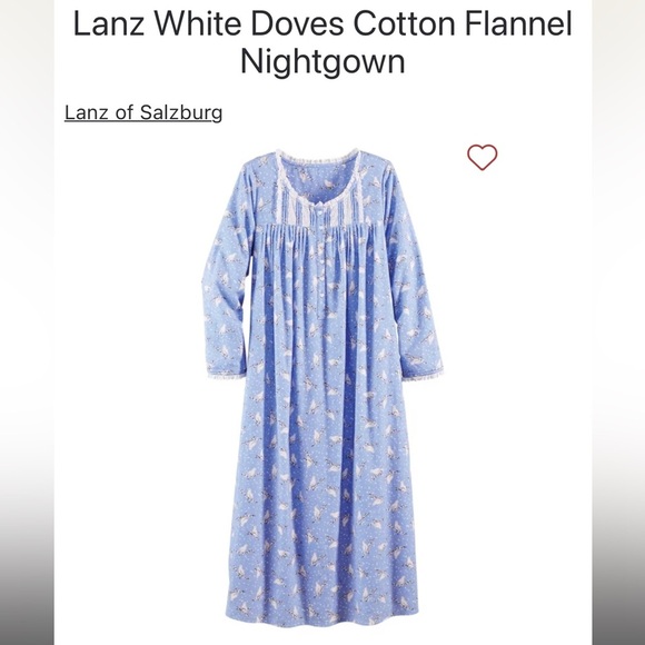 Lanz of Salzburg White Doves Cotton Flannel
Nightgown, Blue/White, Large, NWT 🕊️ - Picture 4 of 5